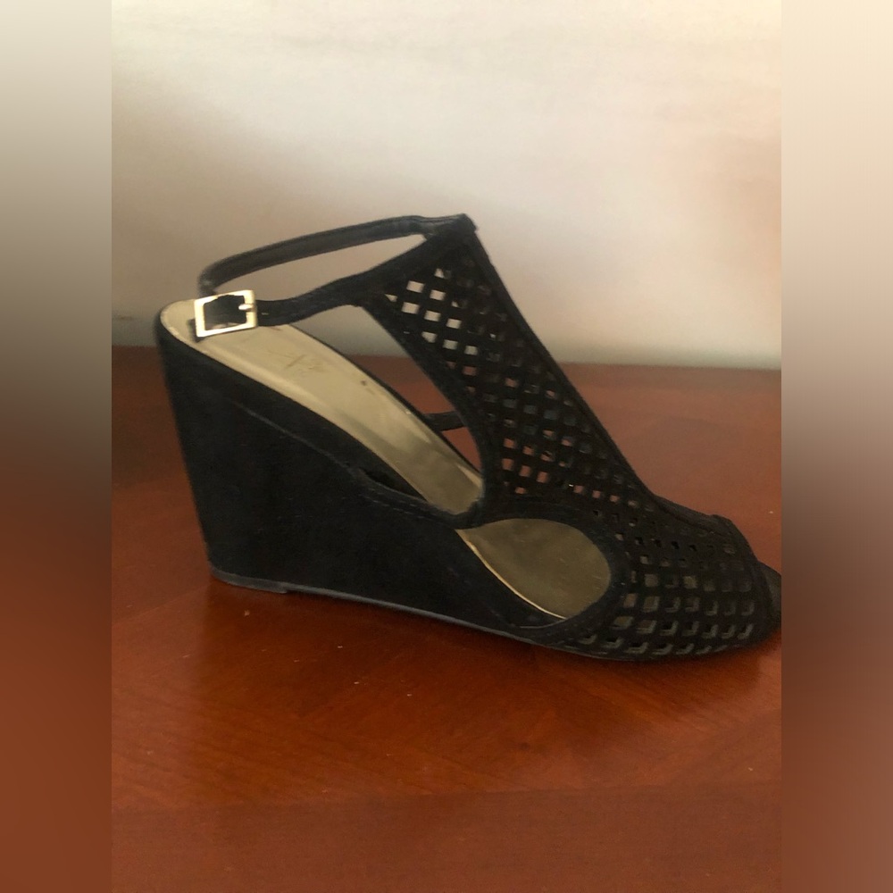 Material Girl Black Cutout Slingback Wedge Sandals